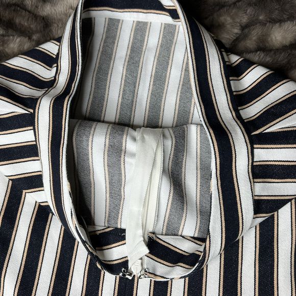 Ann Taylor Skirt Striped Black White Tan Knee Length Ruffle Career Size 4 Zipper - Picture 10 of 10